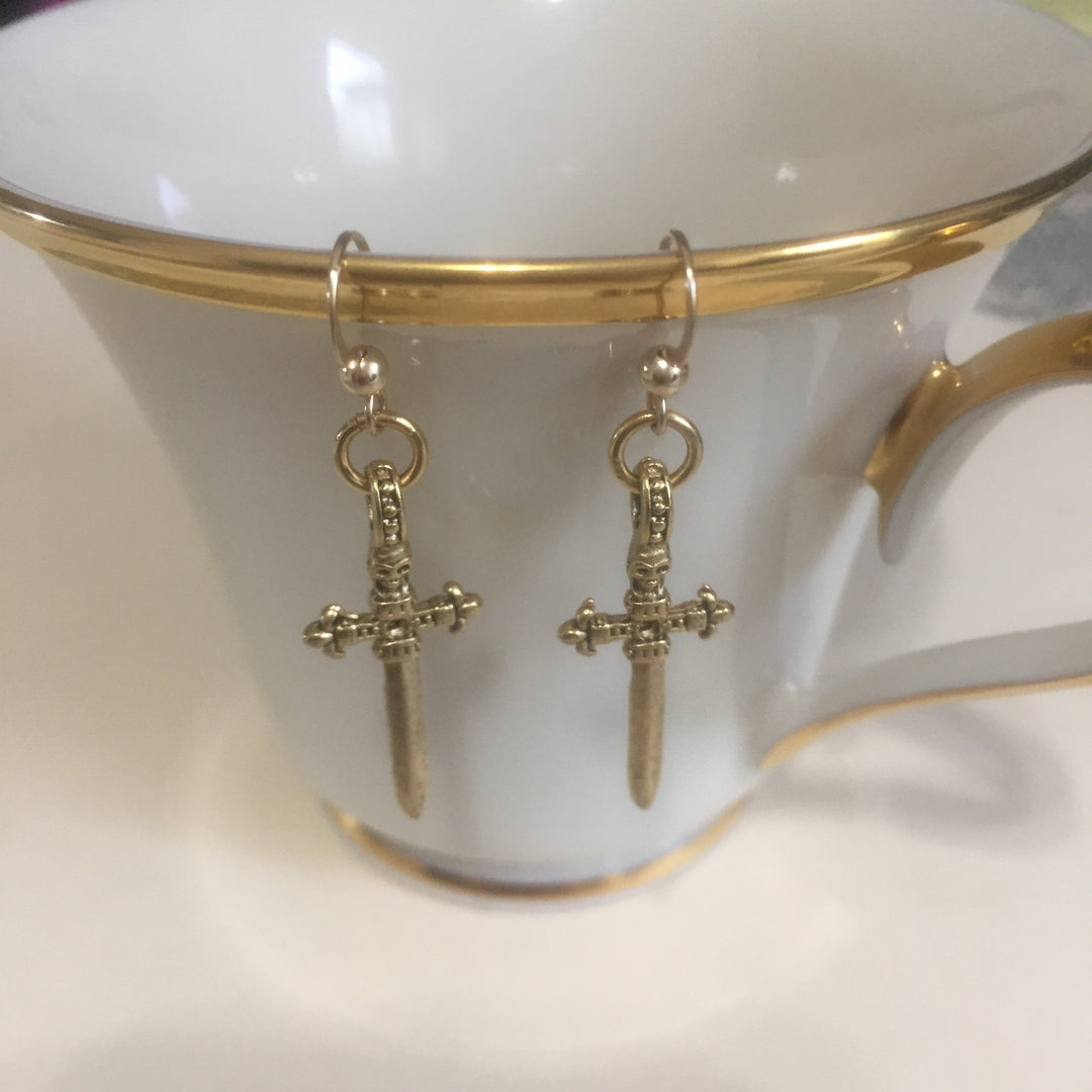 Sword Cross Earrings-gold