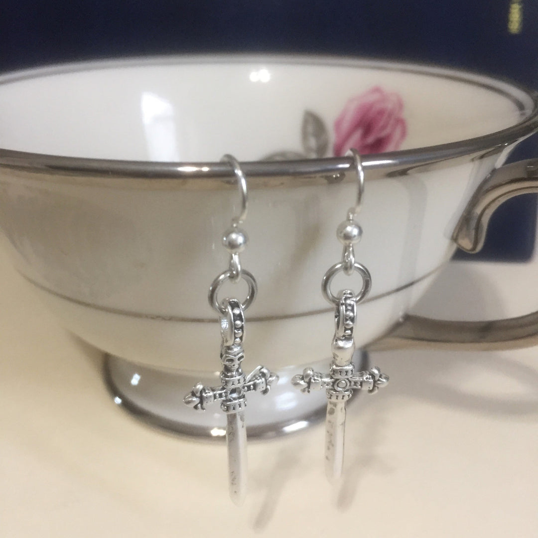 Sword Cross Earrings-silver