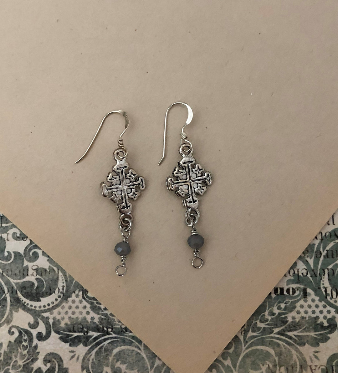 Silver Jerusalem Cross Earrings