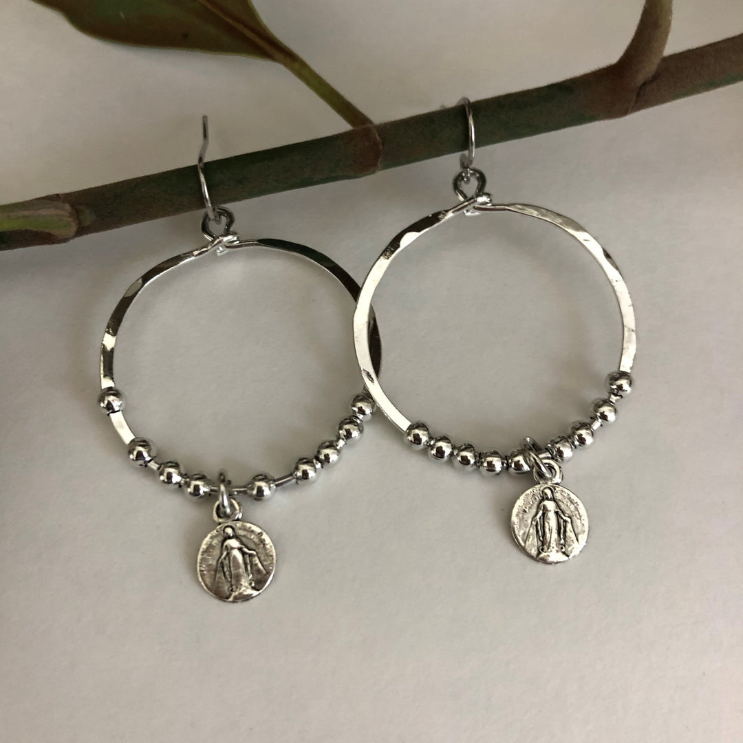Silver Hoop and Mini Mary Earrings