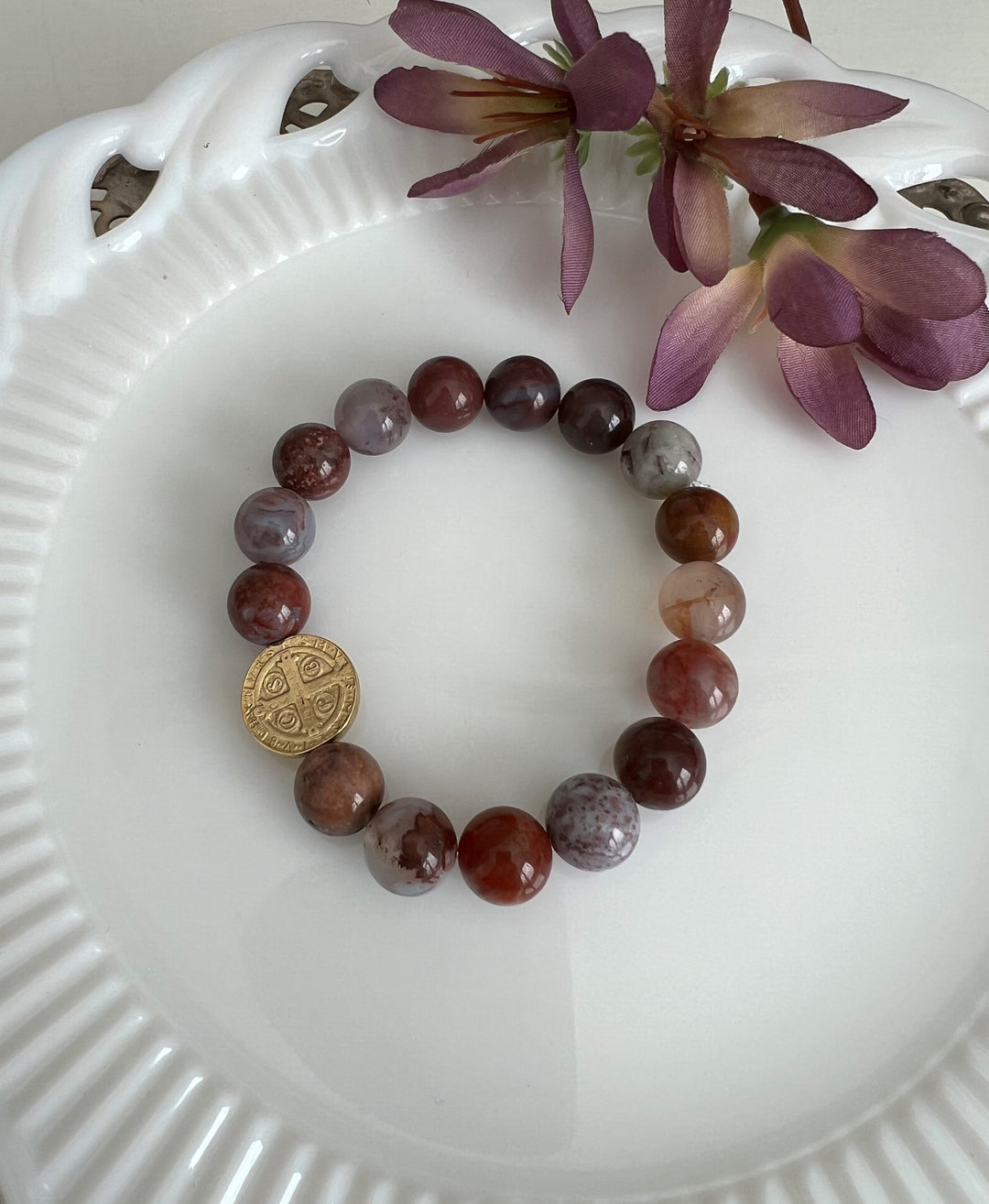 Benedict Bead with Purple Amber Stone stretch