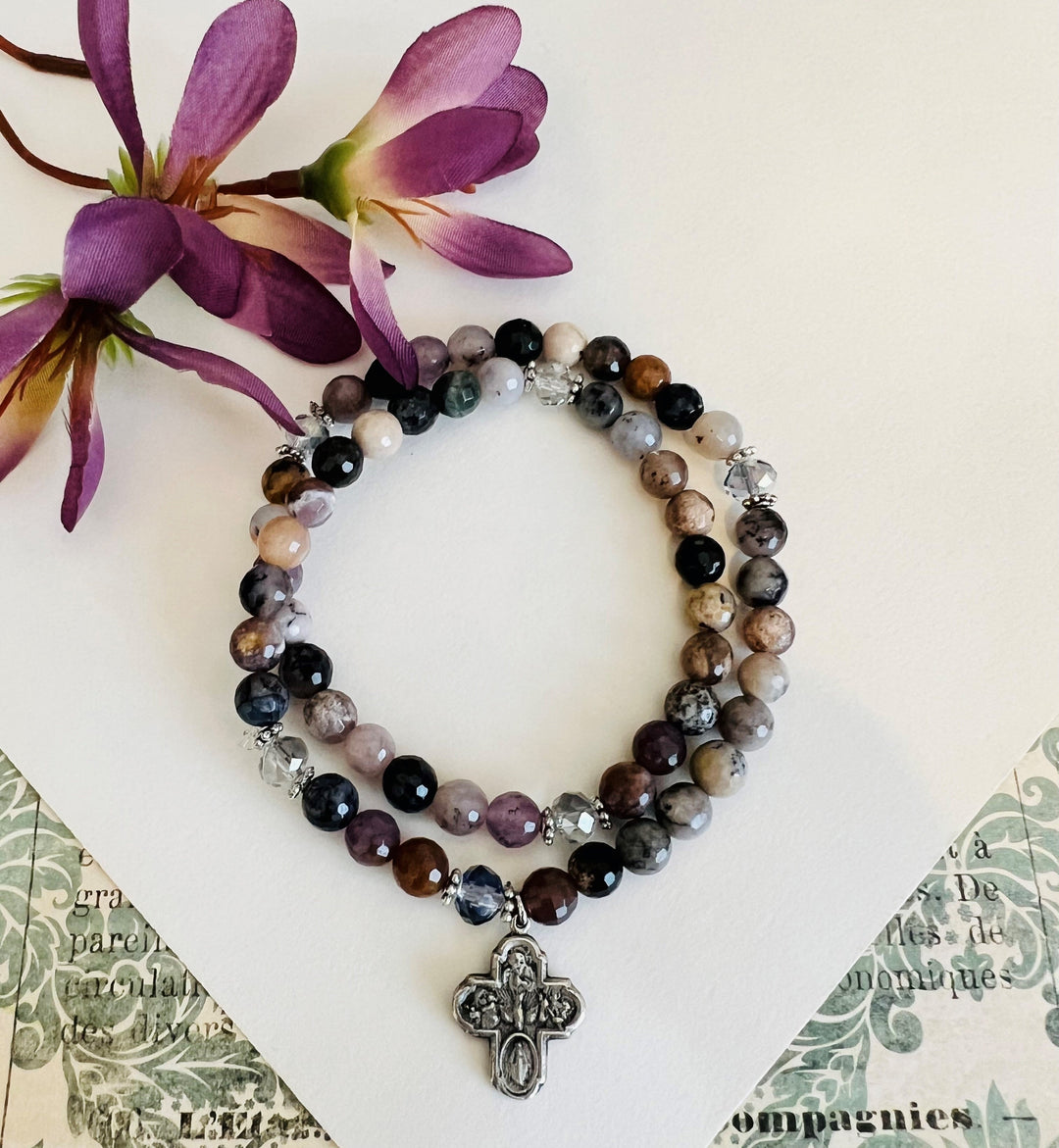 Full Wrap Rosary Bracelet Amethyst Sage