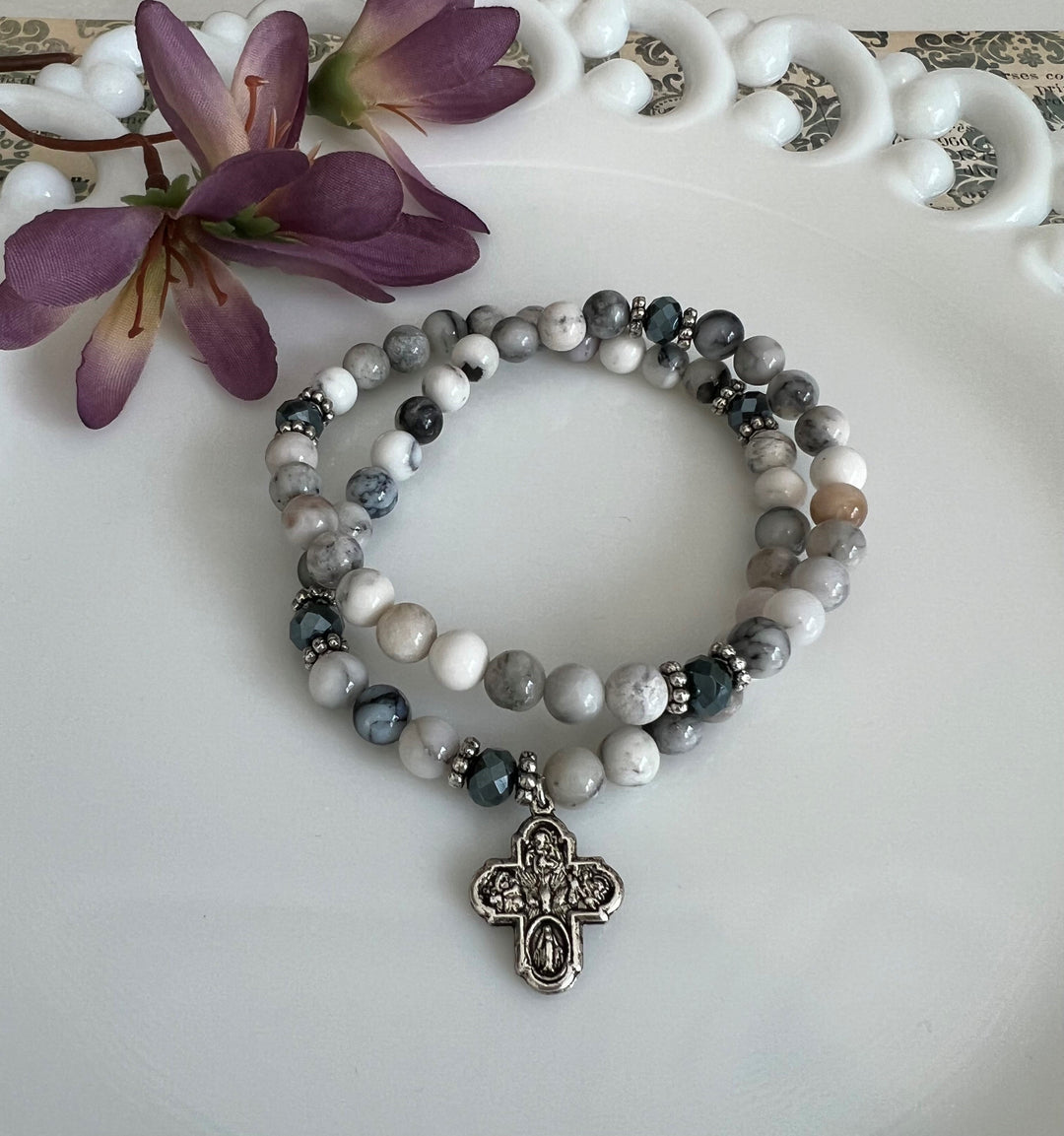 Full Wrap Rosary Bracelet Dendritic Agate