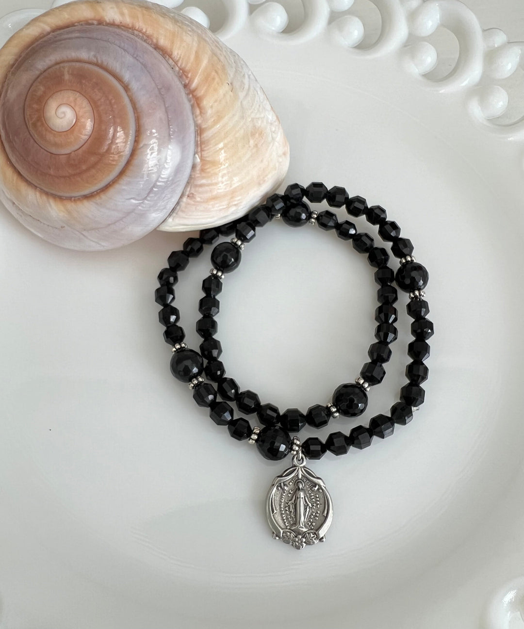 Full Wrap Rosary Bracelet with Black Stones