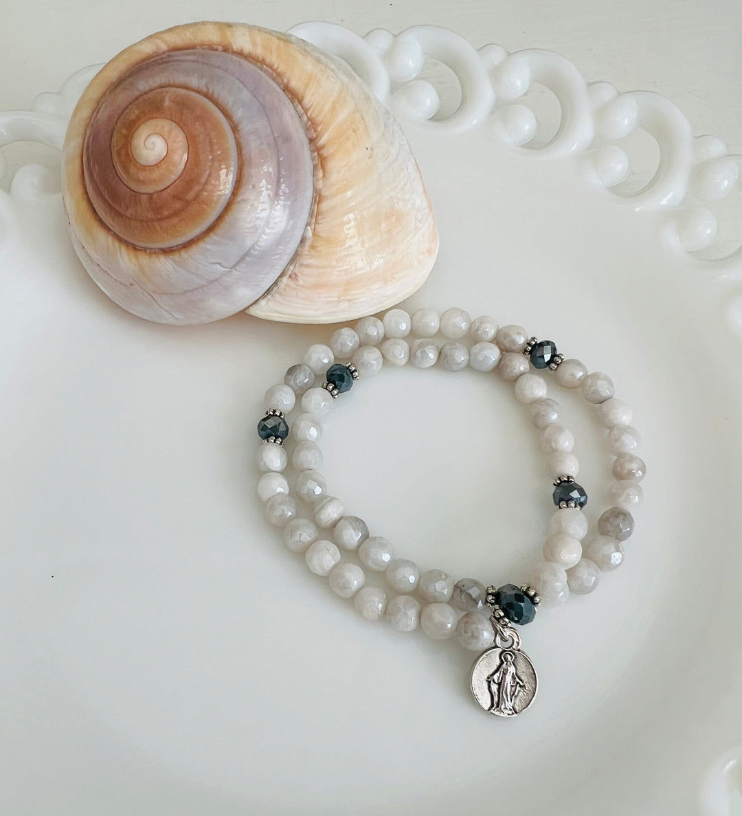 Full Wrap Rosary Bracelet with White Moonstone