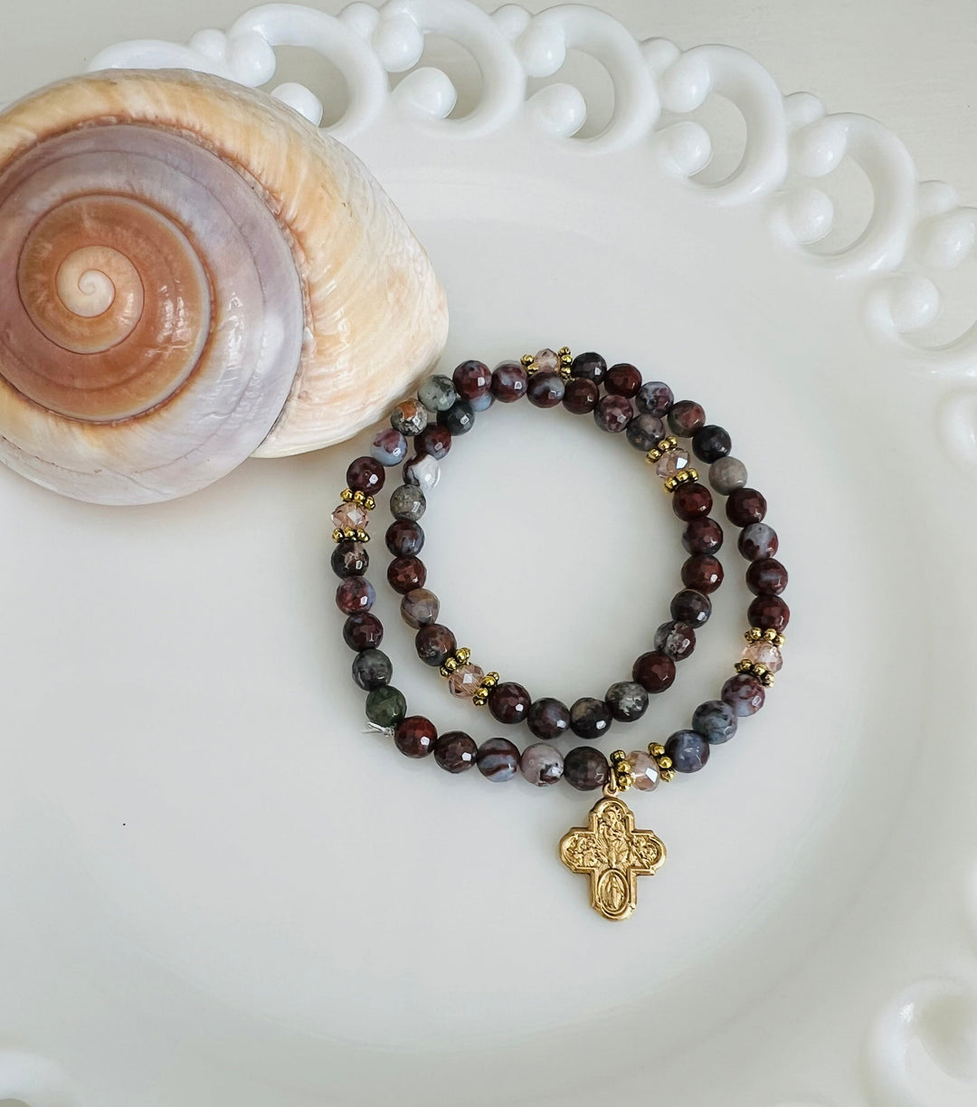 Full Wrap Rosary Bracelet with Red Lightening Agate