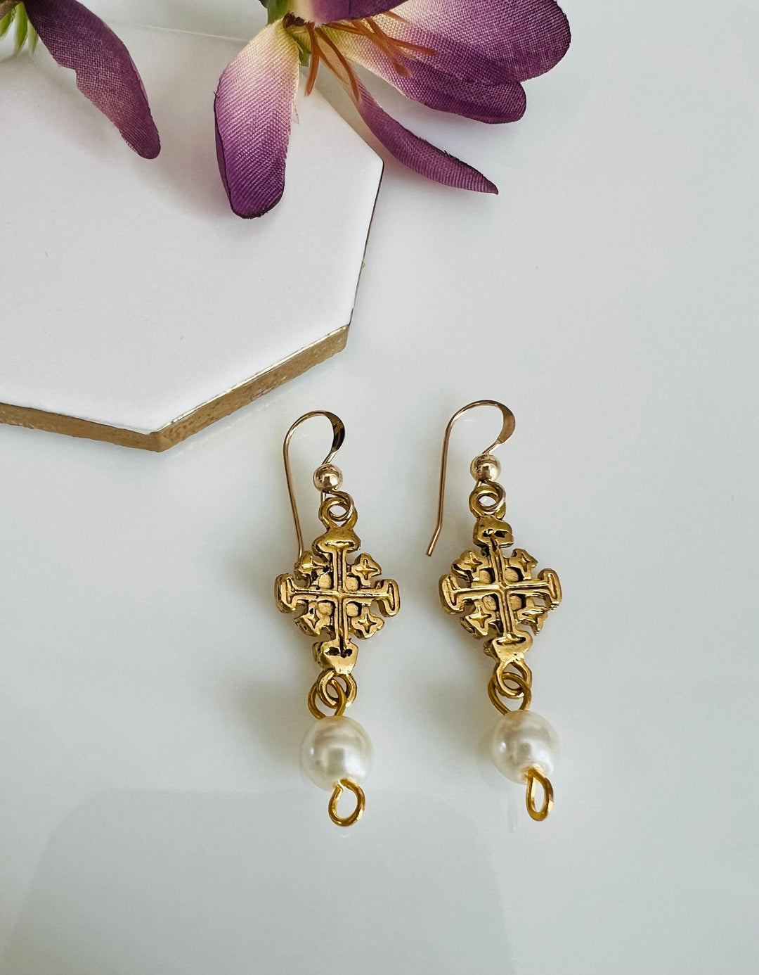 Cross and Pearl Earrings