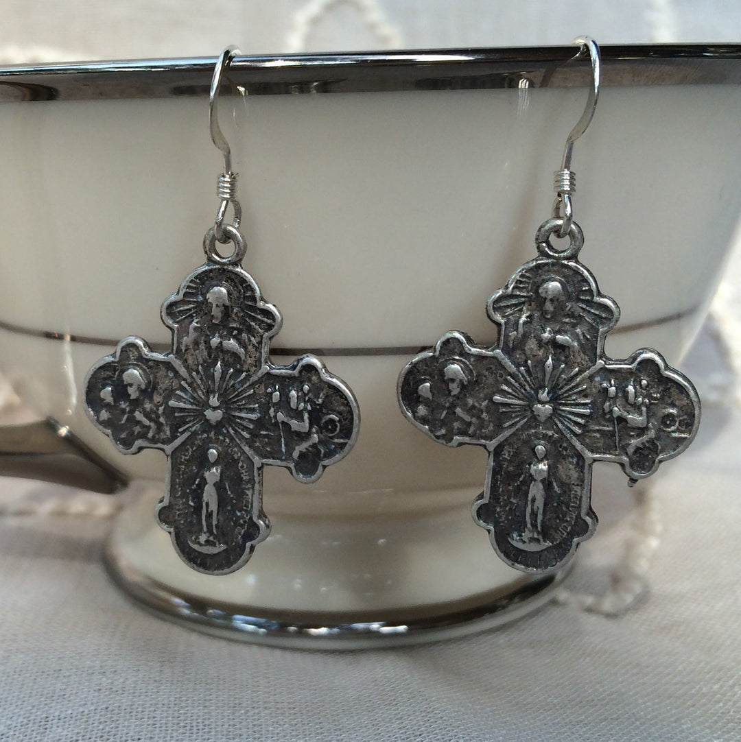 4 way Cross Earrings-silver