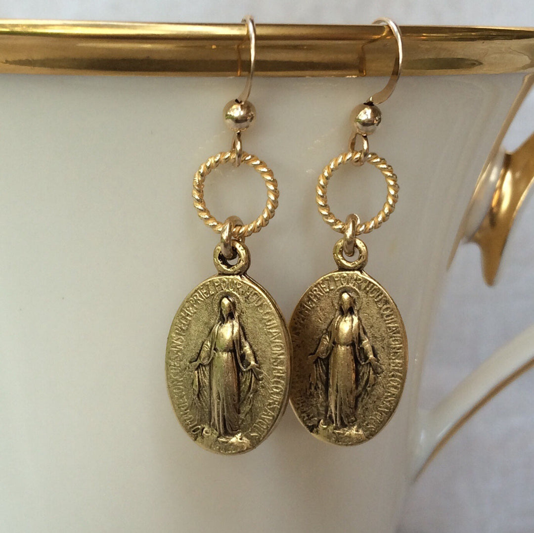 Miraculous Medal Earrings - Gold