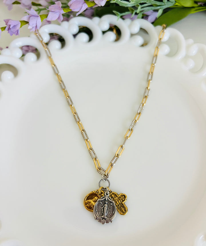 Gina Necklace - trio of grace with Jesus, Mary and the cross- 2 options