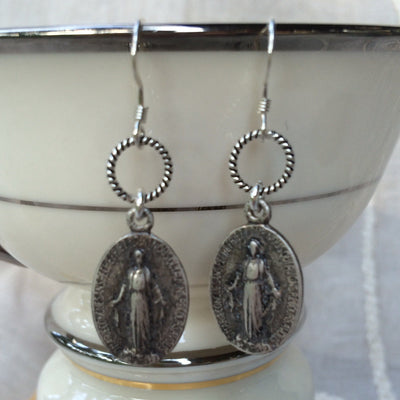 Miraculous Medal Earrings - Silver