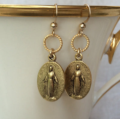 Miraculous Medal Earrings - Gold