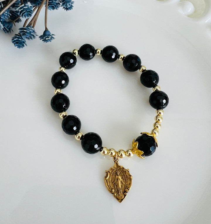 Rosary Bracelet with Gold and Black