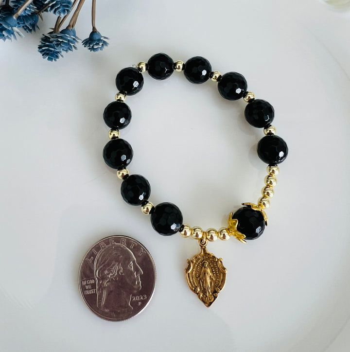 Rosary Bracelet with Gold and Black