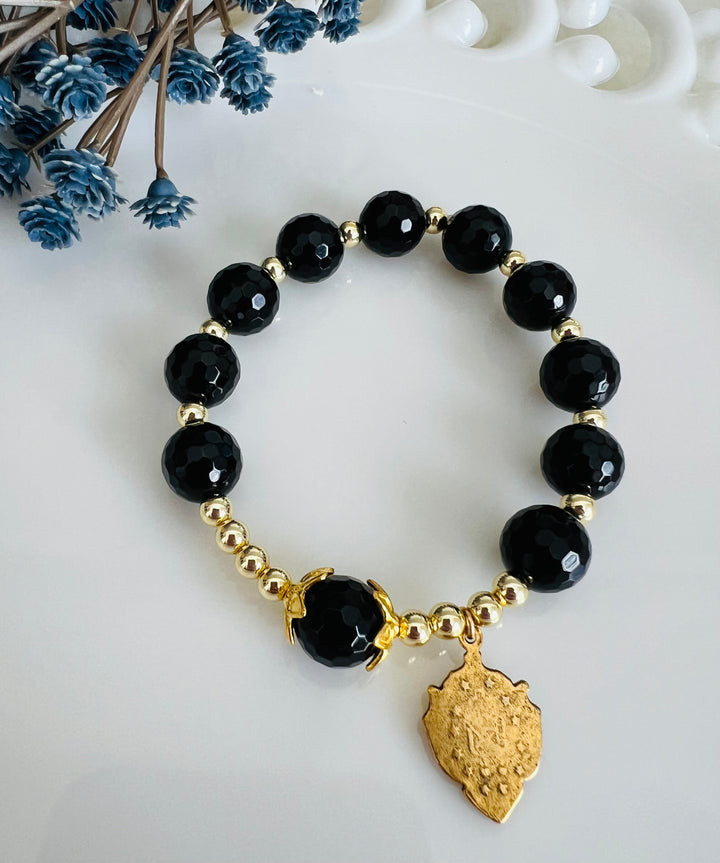 Rosary Bracelet with Gold and Black