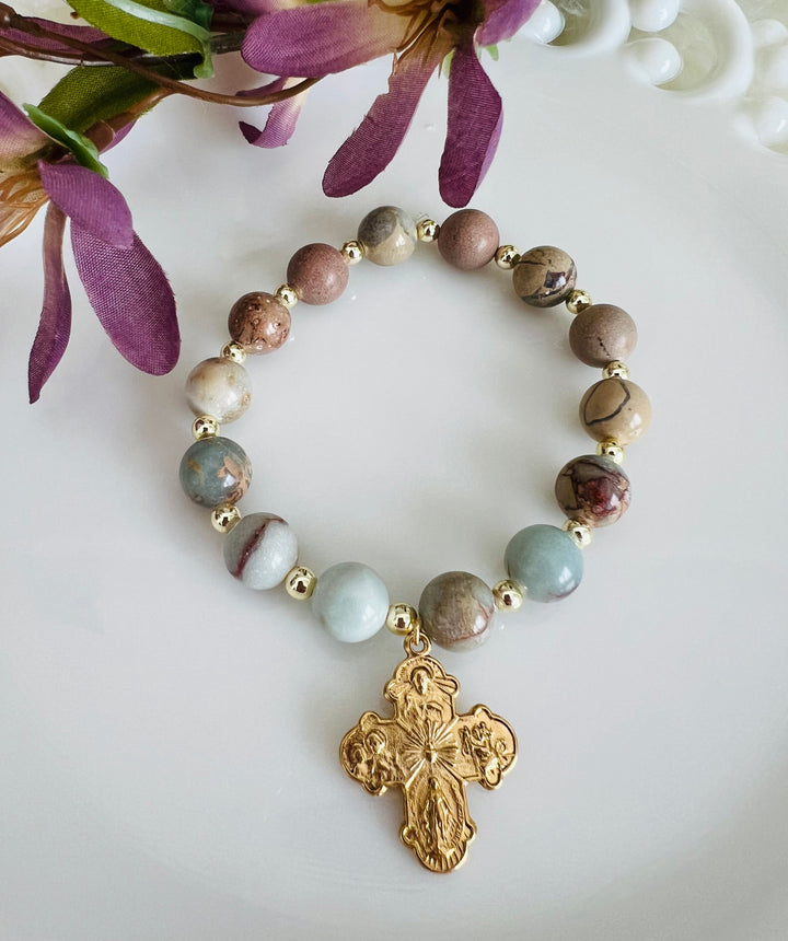 Sacred Heart or Miraculous Mary Blue Jasper Bracelet