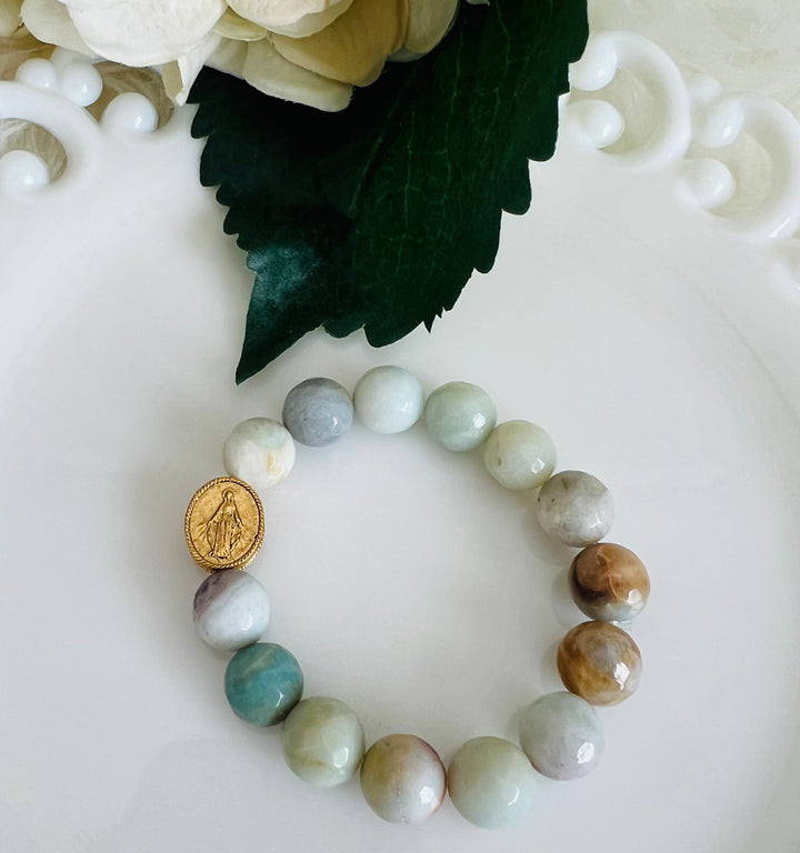Miraculous Mary Bead Amazonite Stone Stretch