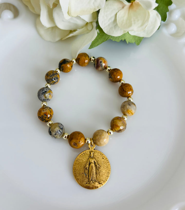Miraculous Mary Stretch Bracelet with Crazy Lace Agate