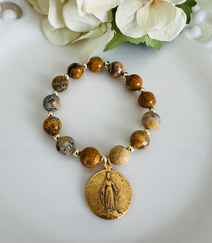 Miraculous Mary Stretch Bracelet with Crazy Lace Agate