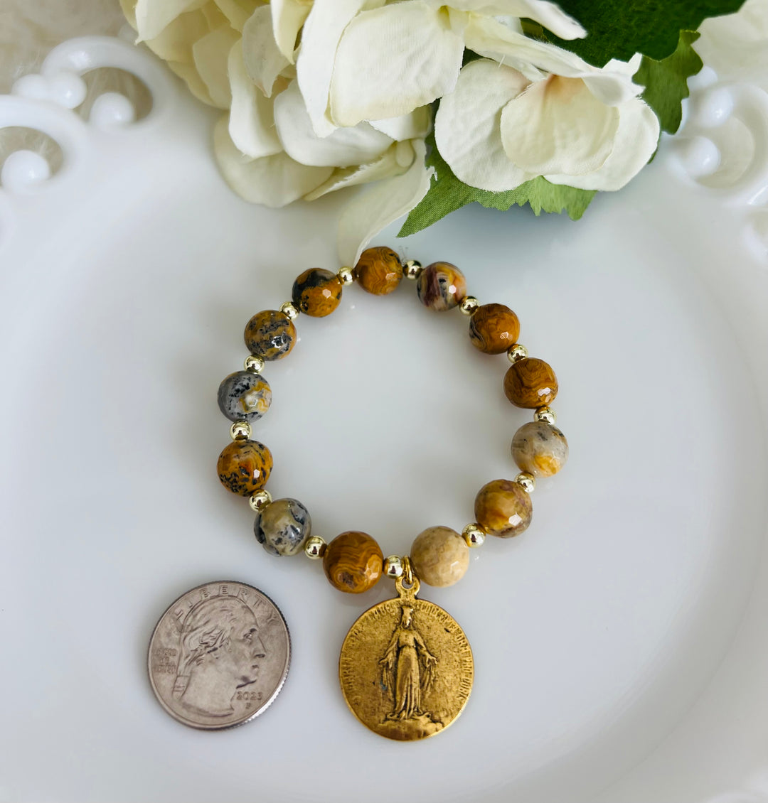 Miraculous Mary Stretch Bracelet with Crazy Lace Agate