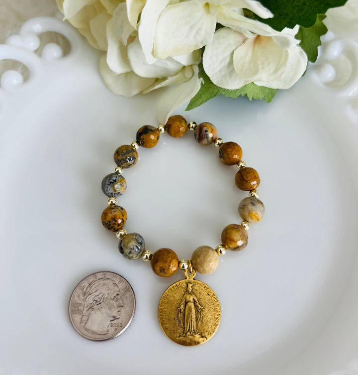 Miraculous Mary Stretch Bracelet with Crazy Lace Agate