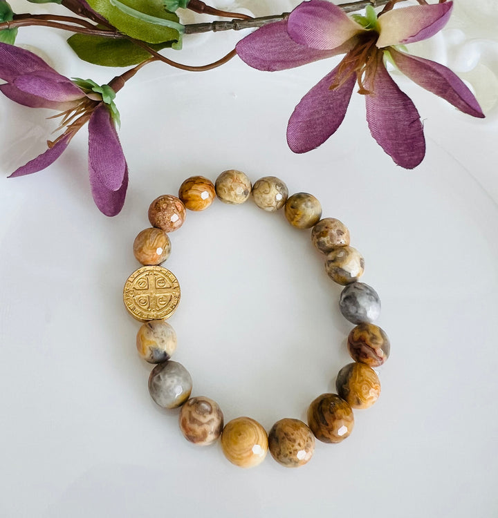 Benedict Bead with Crazy Lace Agate Stone Stretch