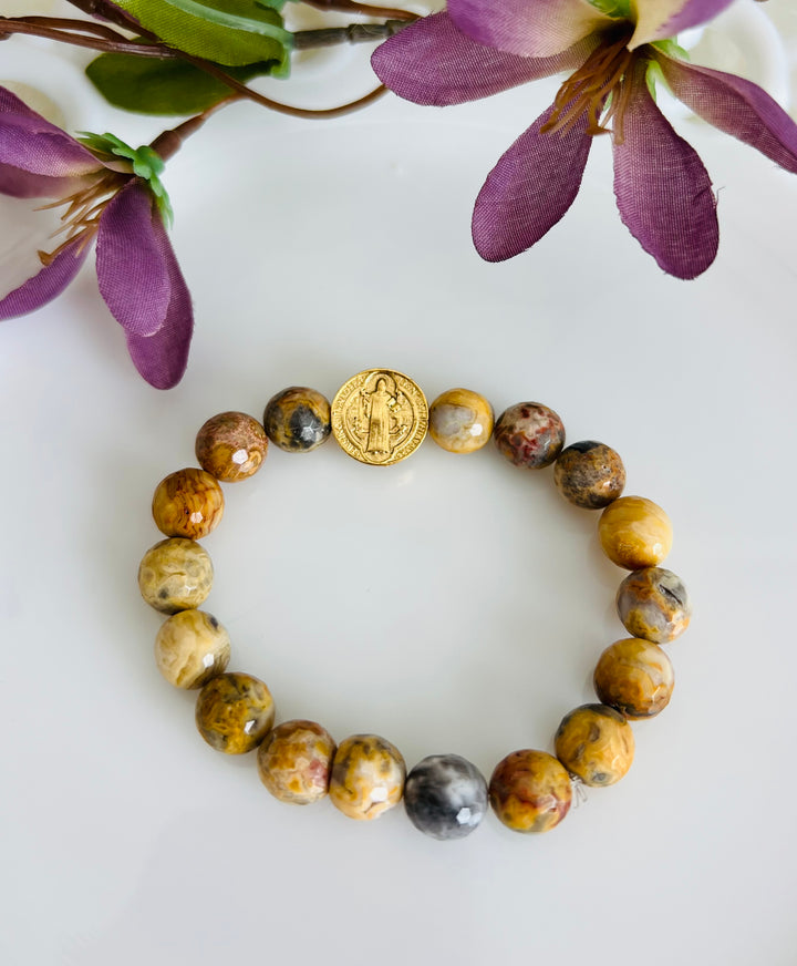 Benedict Bead with Crazy Lace Agate Stone Stretch