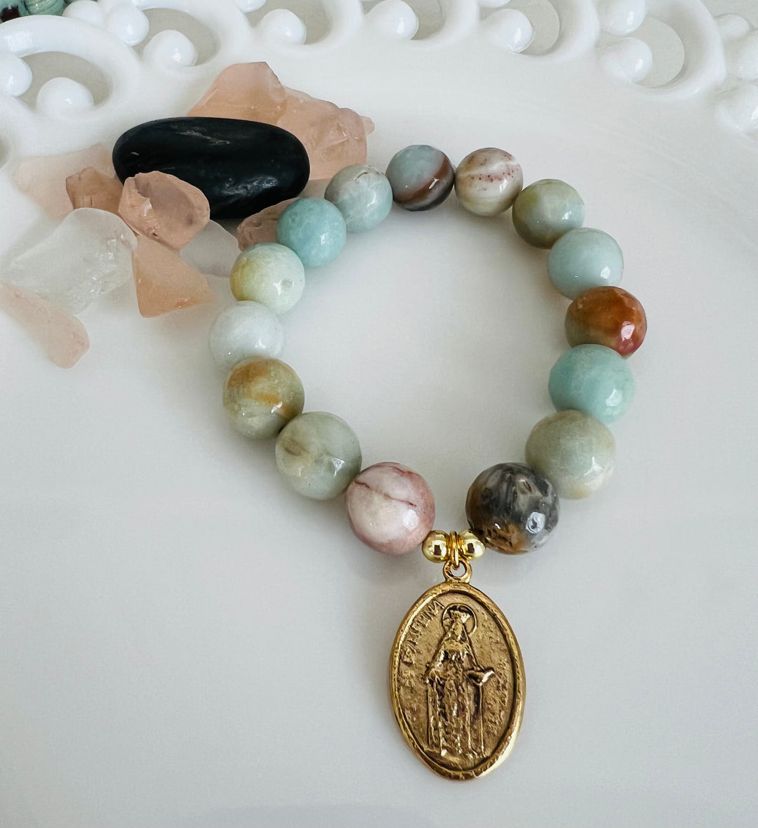 St. Dymphna and Amazonite Stone Stretch