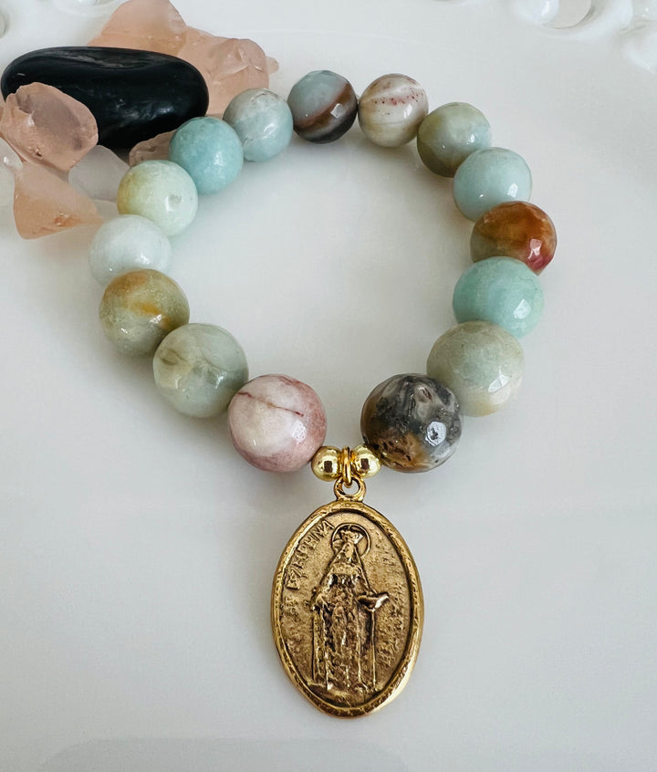 St. Dymphna and Amazonite Stone Stretch
