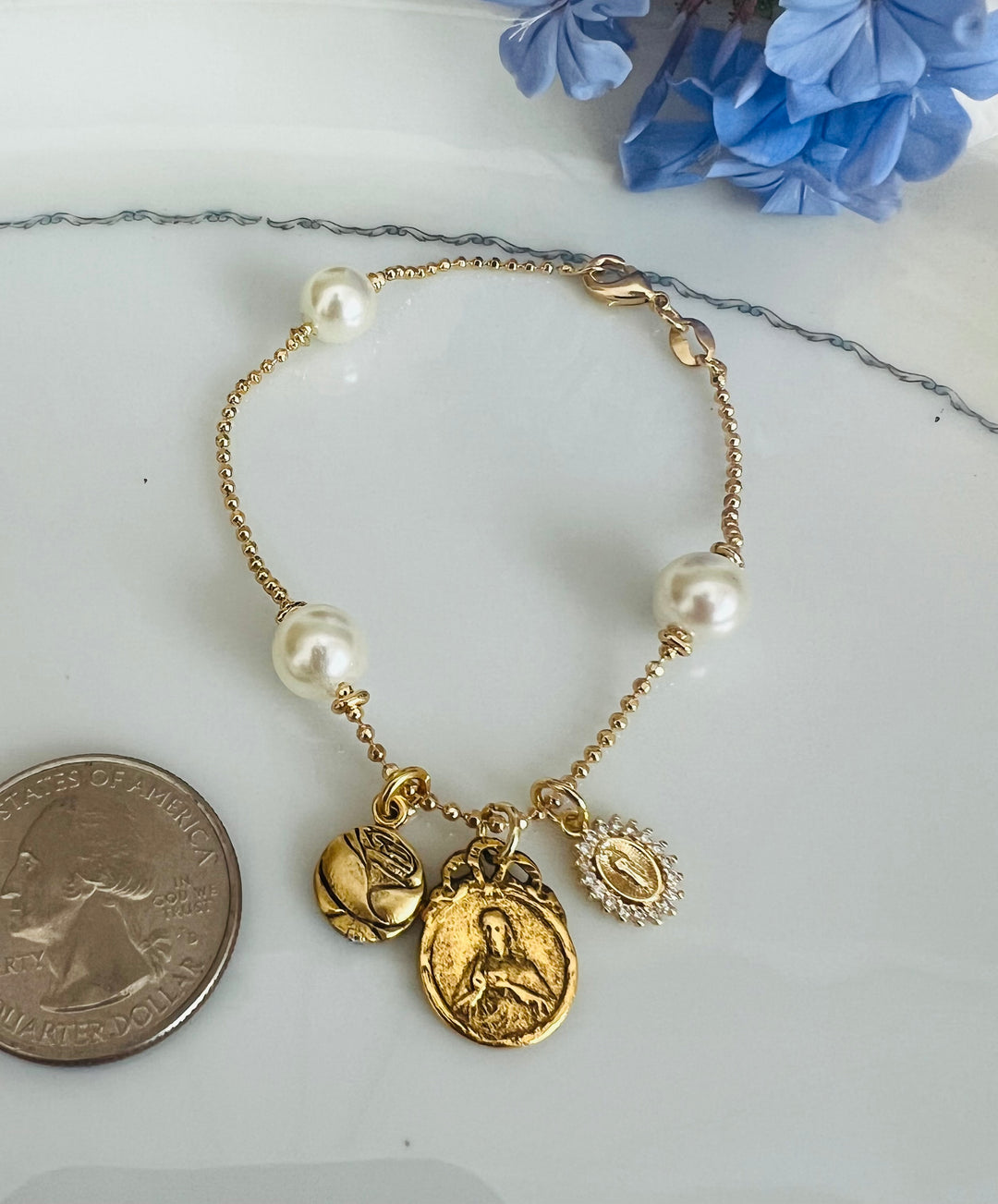 Everly Bracelet - Trio of Blessings with Pearls