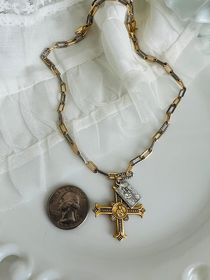 Gina Necklace - trio of grace with Jesus, Mary and the cross- 2 options