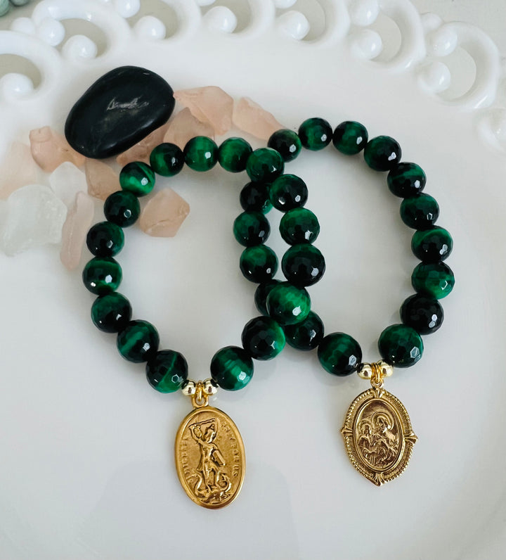 Green Cat's Eye with St. Michael or St. Joseph
