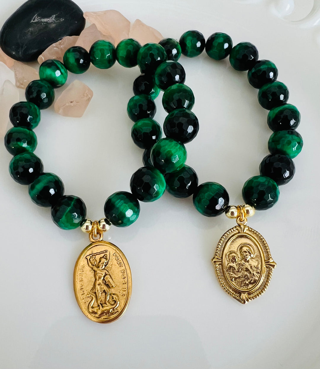 Green Cat's Eye with St. Michael or St. Joseph