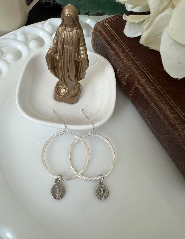 Silver Hoop and Mini Mary Earrings