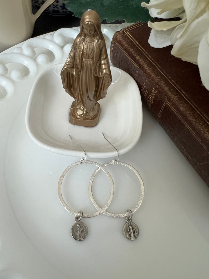 Silver Hoop and Mini Mary Earrings