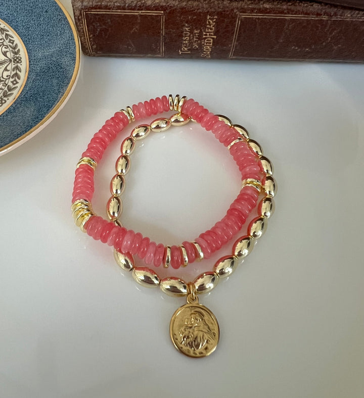 St. Anthony or Pope Leo Stacking Bracelets in pink