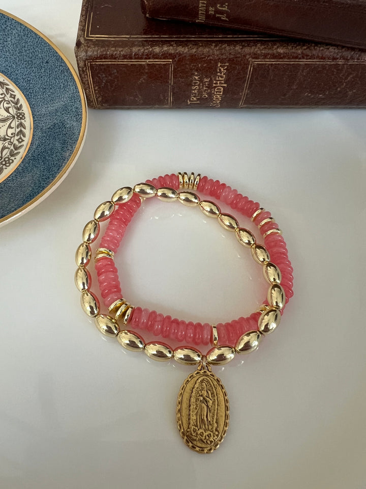 St. Anthony or Pope Leo Stacking Bracelets in pink