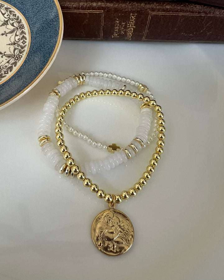 St. Joseph or St. Michael Stacking Bracelets in white