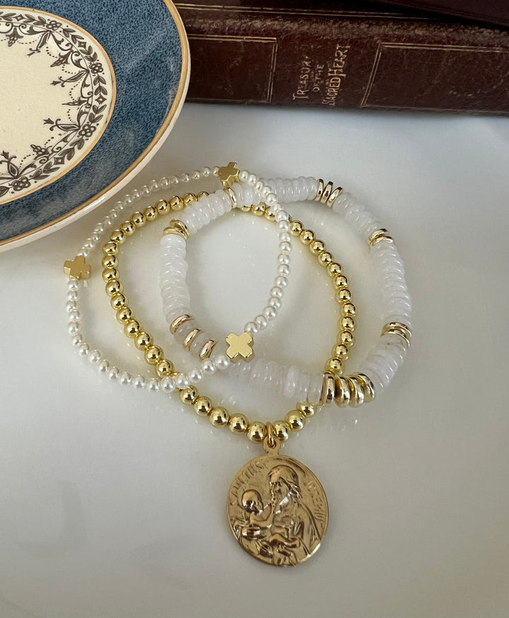St. Joseph or St. Michael Stacking Bracelets in white