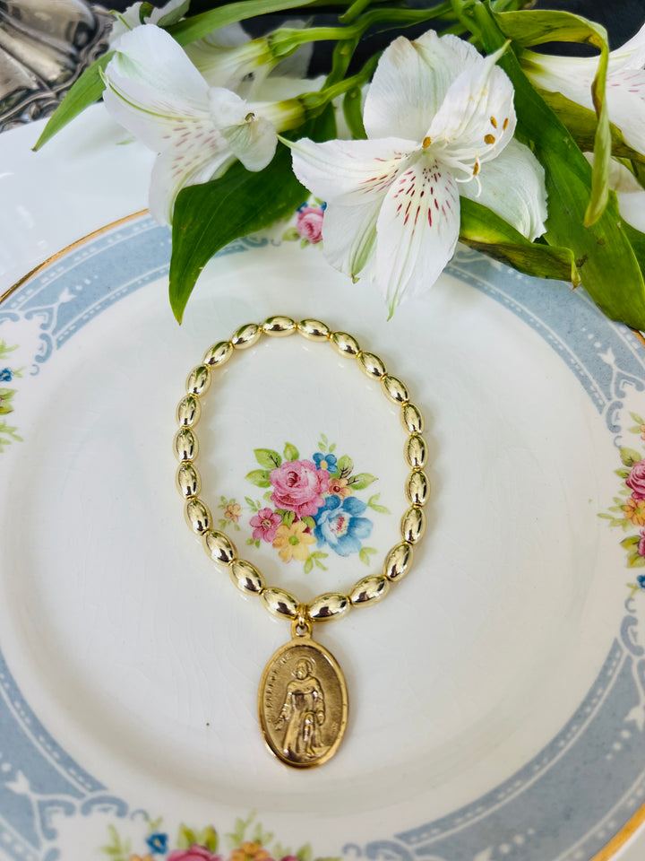 St. Peregrine or Fatima Gold Stretch Bracelet