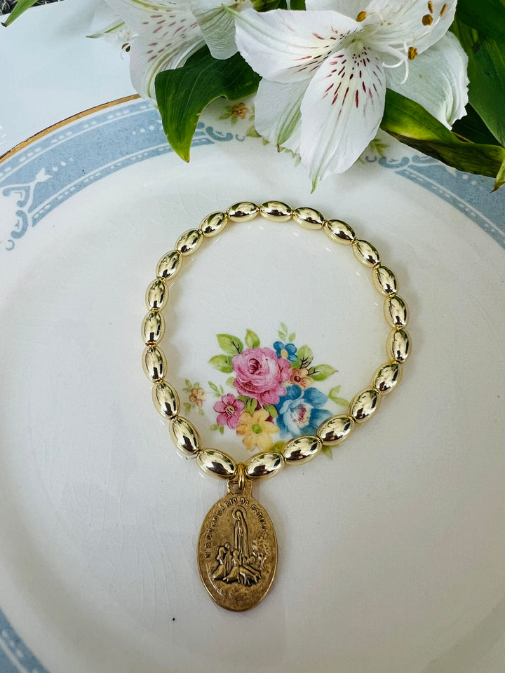 St. Peregrine or Fatima Gold Stretch Bracelet