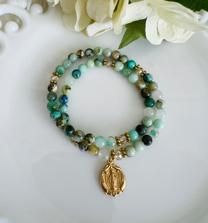Full Wrap Rosary Bracelet with Chrysocolla Stones