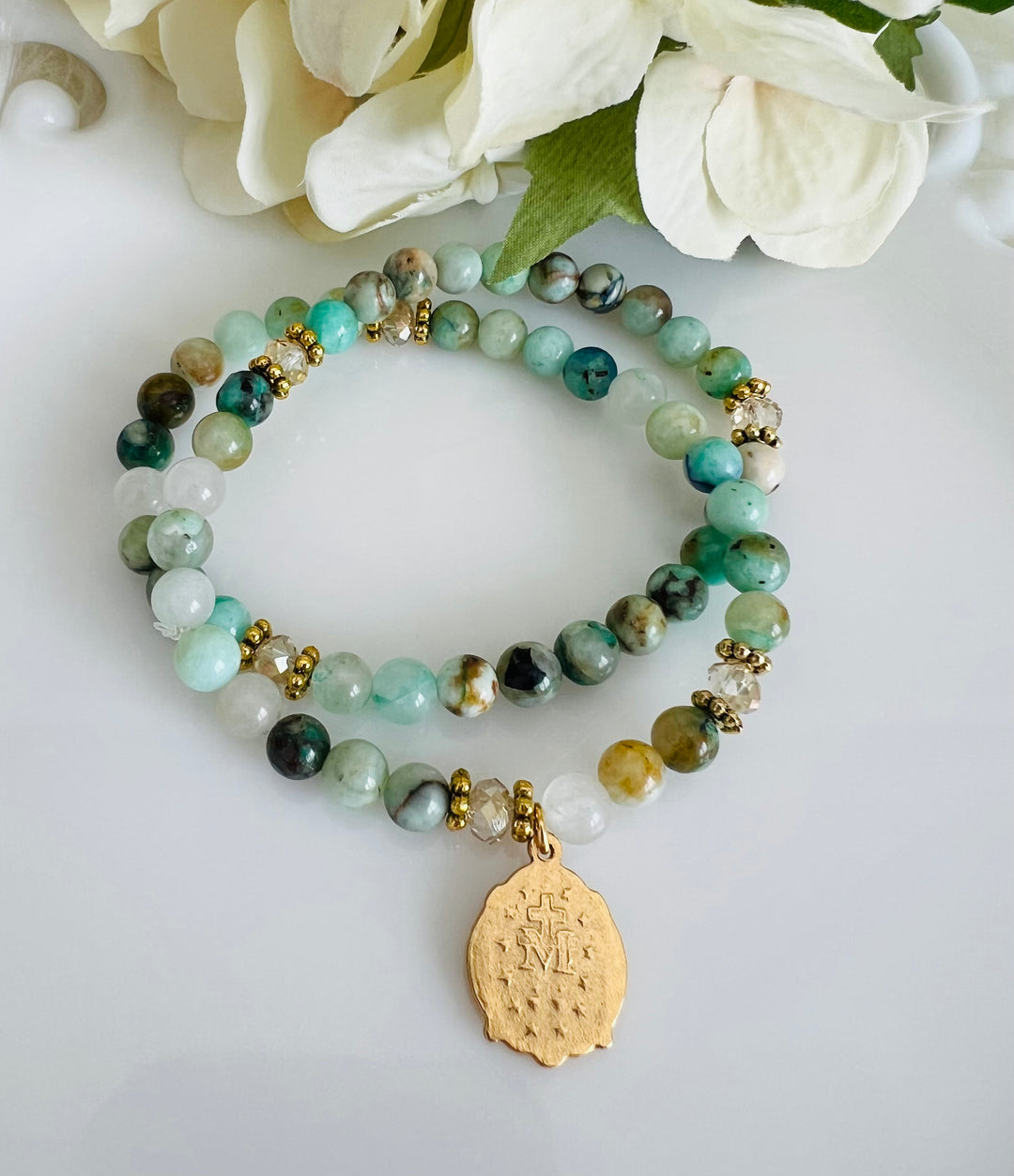 Full Wrap Rosary Bracelet with Chrysocolla Stones