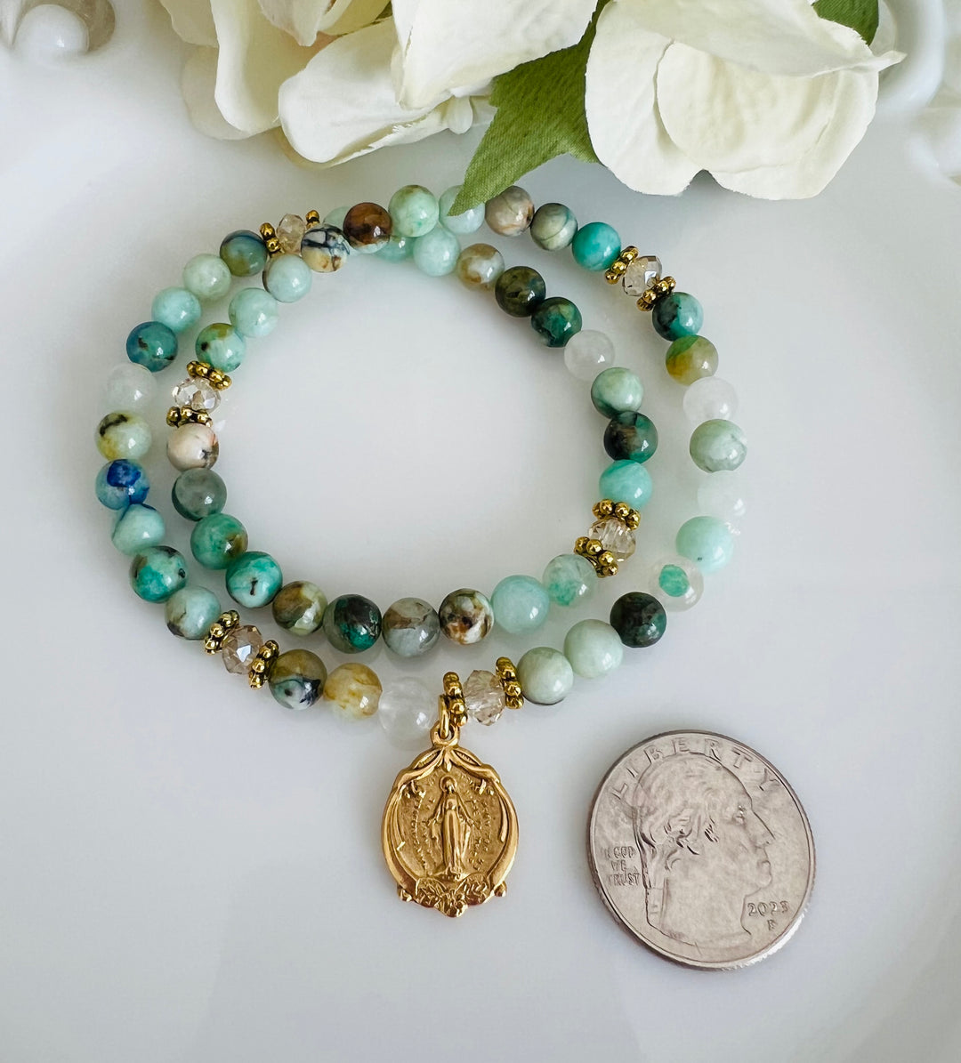 Full Wrap Rosary Bracelet with Chrysocolla Stones