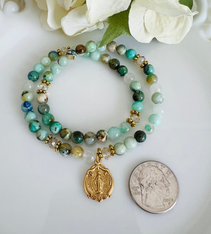 Full Wrap Rosary Bracelet with Chrysocolla Stones