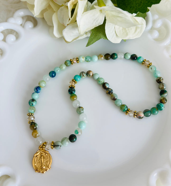 Full Wrap Rosary Bracelet with Chrysocolla Stones