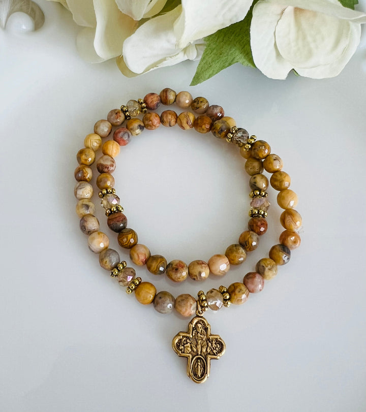 Full Wrap Rosary Bracelet Crazy Lace Agate