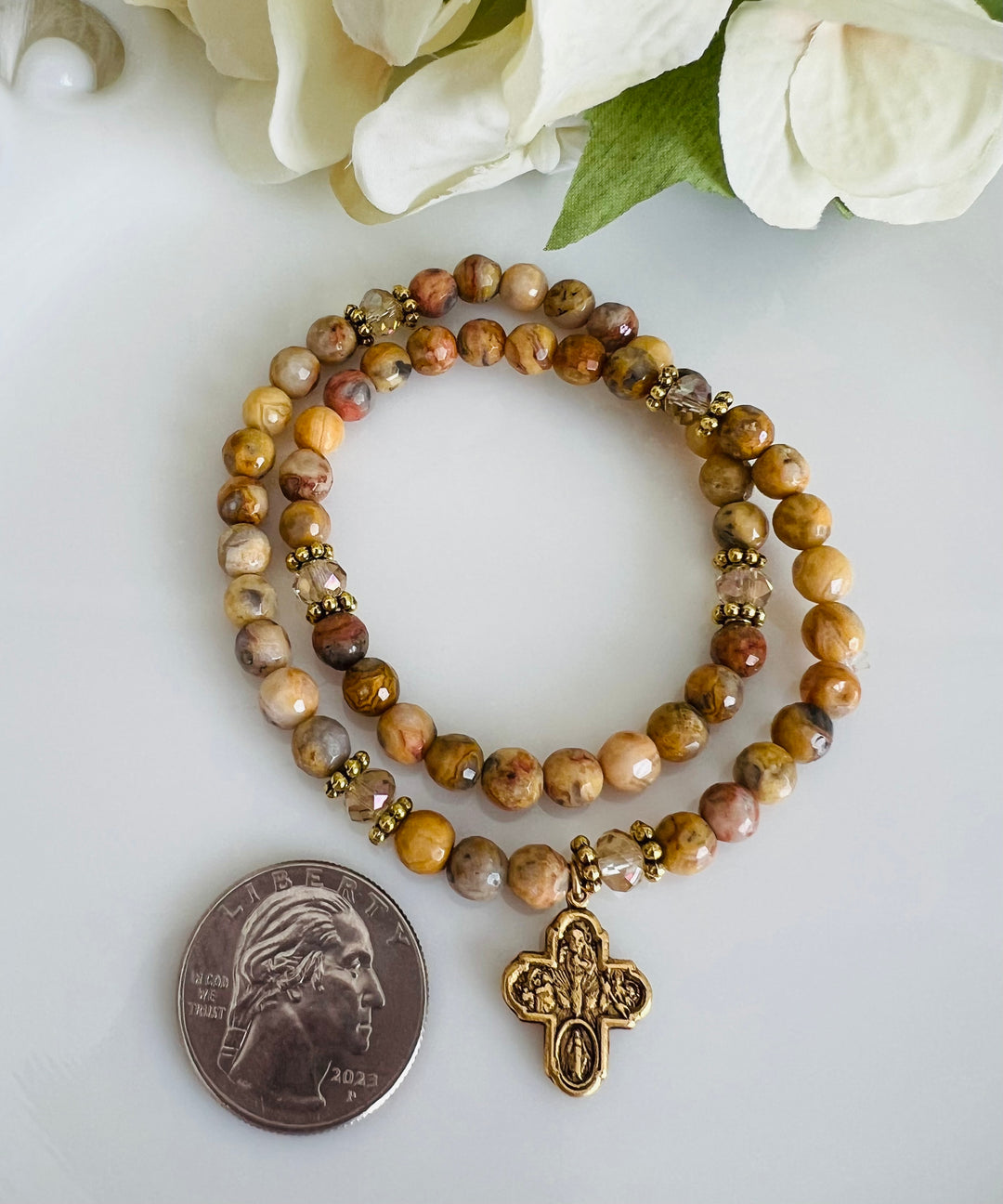 Full Wrap Rosary Bracelet Crazy Lace Agate