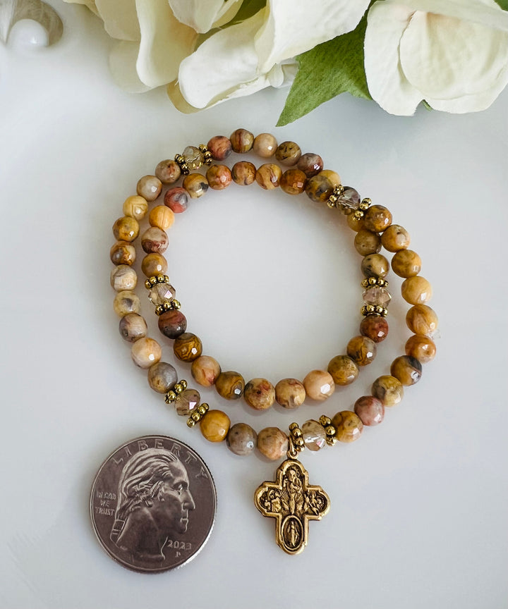 Full Wrap Rosary Bracelet Crazy Lace Agate