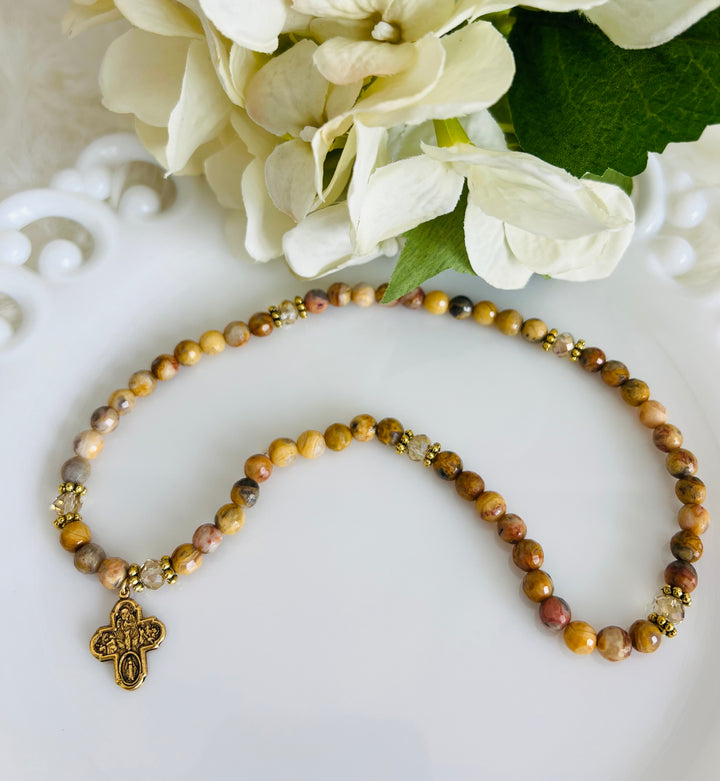 Full Wrap Rosary Bracelet Crazy Lace Agate